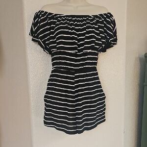 Black and White Striped Off-Shoulder ROMPER, NEVER WORN, SMALL